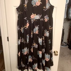 Black floral dress, midi.